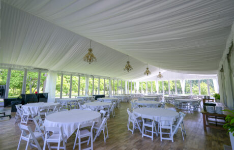 Inside the event venue structure tent