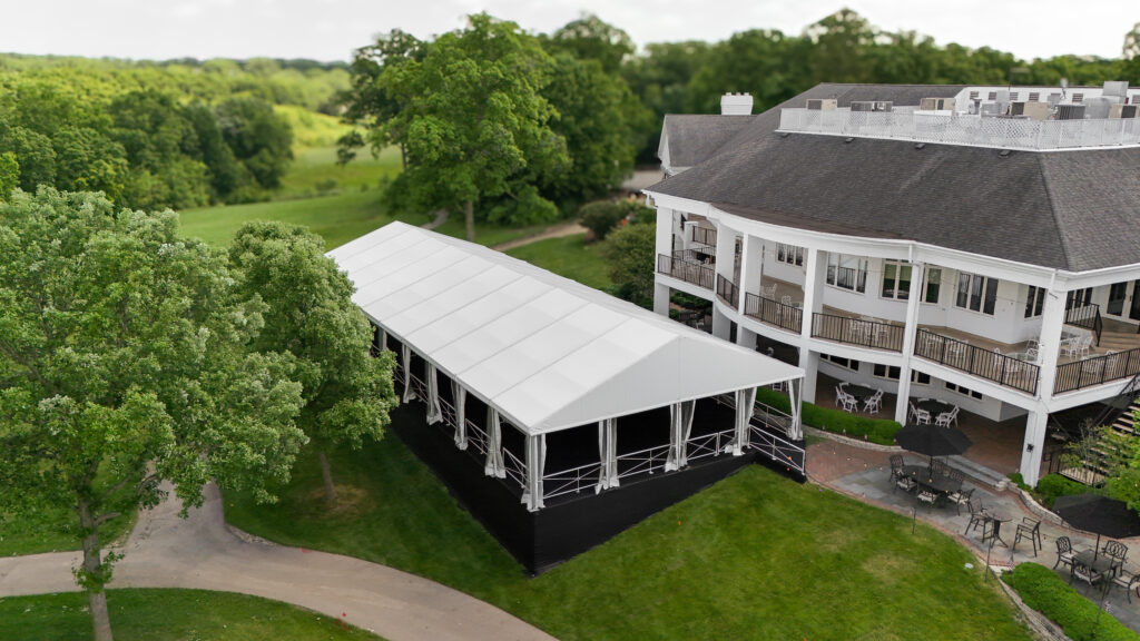 Event venue structure tent drone shot